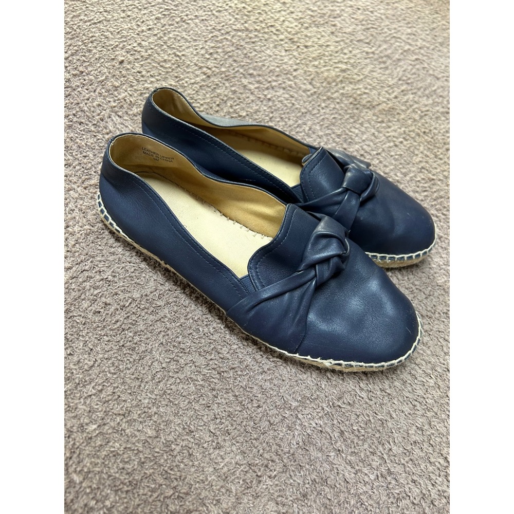 Talbots Navy Blue Leather Knot Espadrille Flats Shoes Womens 9M